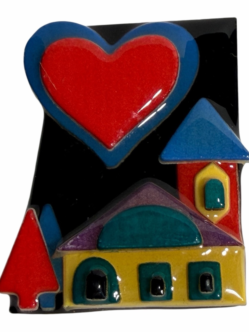 Vintage House Pins by Lucinda Bright Red Blue Heart Cottagecore Collectible